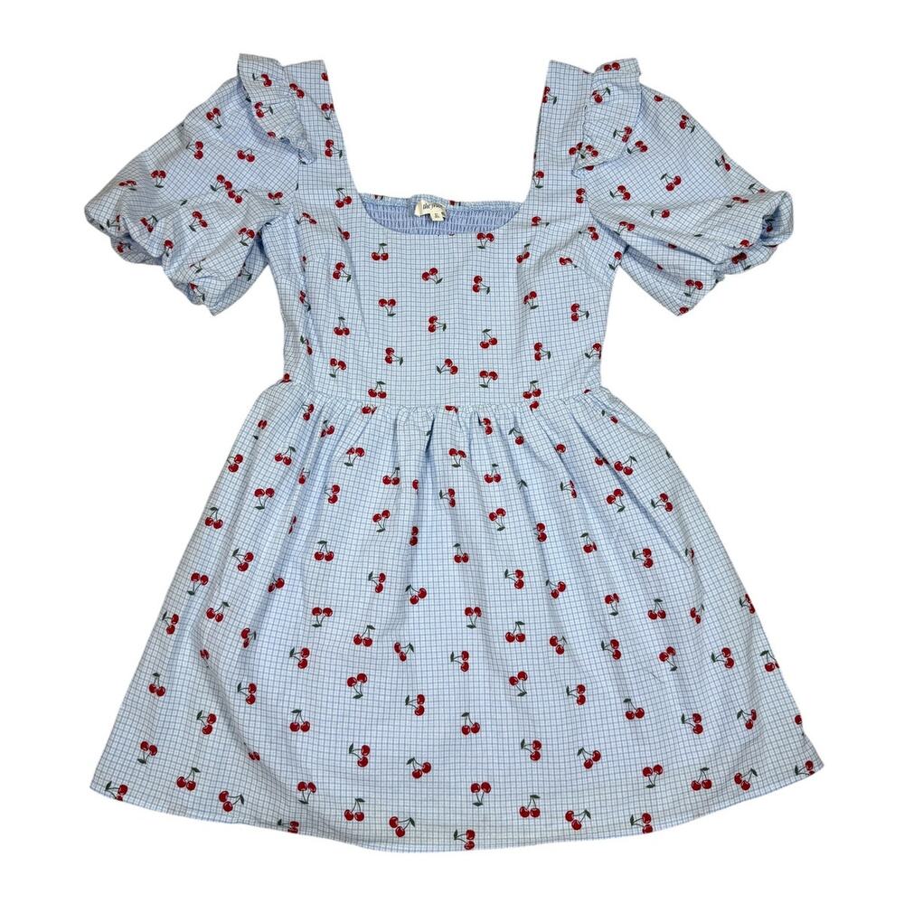 The Frolic Womens Size S Channel Frill Puff Sleeve Mini Dress Cherry Print